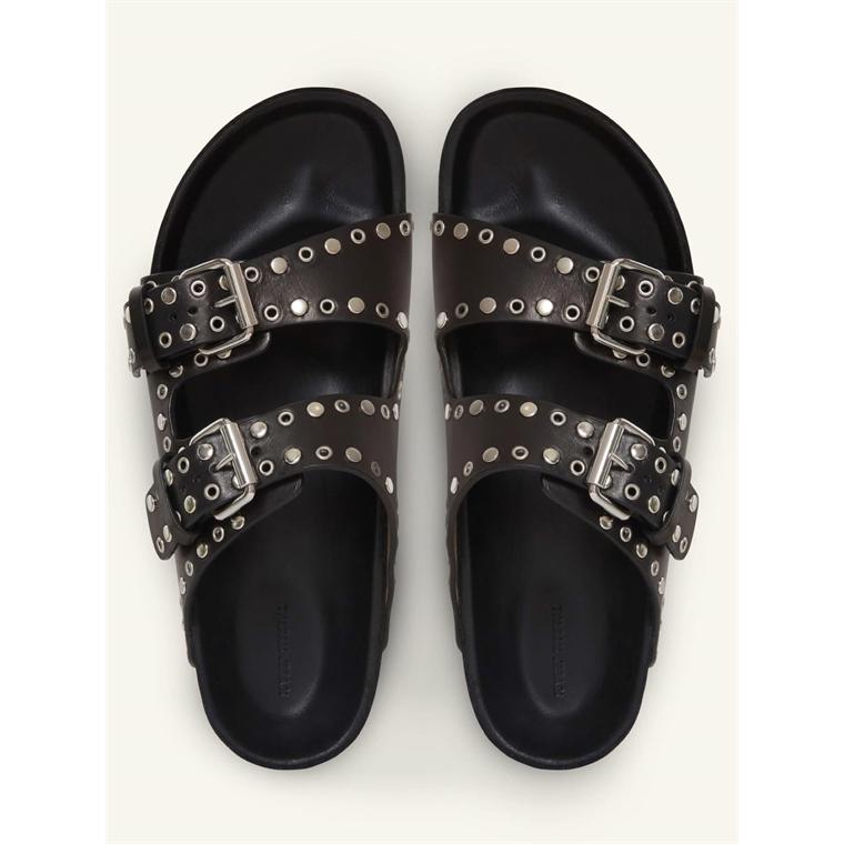 Isabel Marant Lennyo Velvet Eyelet Sandaler, Sort